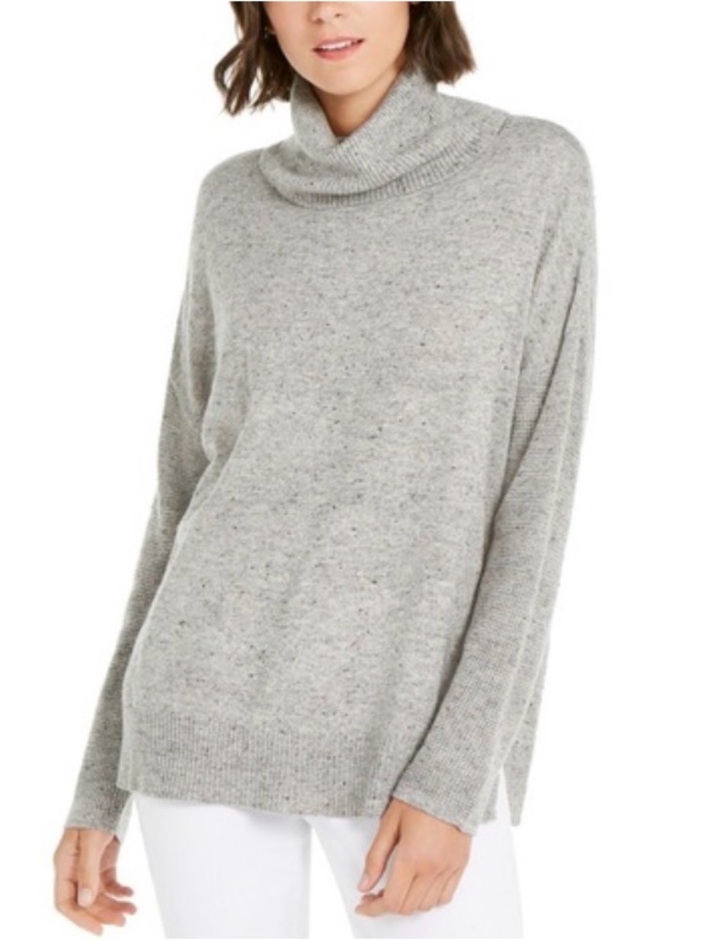 INC International Concepts Heather Bell Grey Speckled Cowlneck Sweater Large
